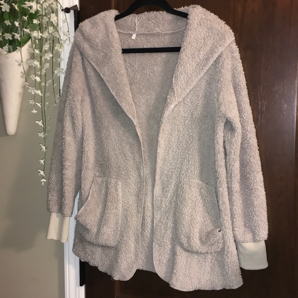 Source Unknown Plush Hooded Robe/Jacket in Light Gray